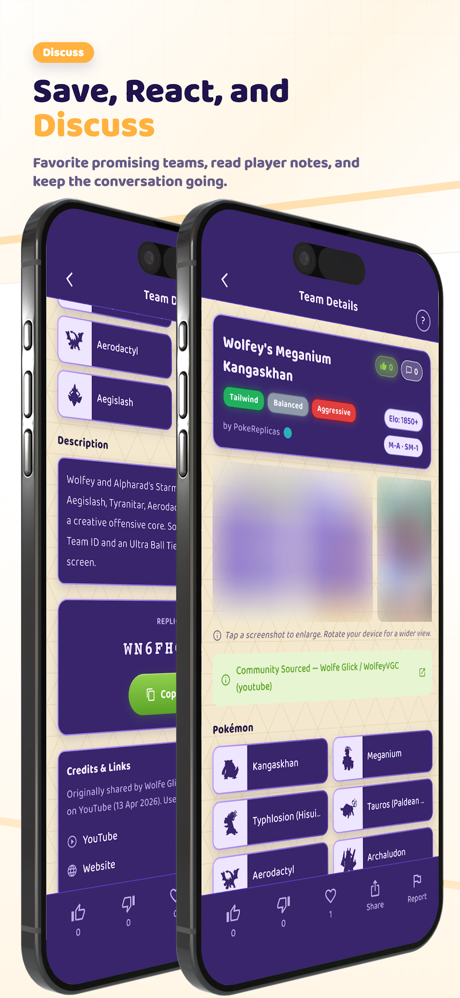 PokeReplicas store screenshot showing team discussion and community tools